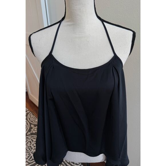 Ramy Brook NWT Kassidy Black Satin Elegant Blouse Halter Tank Top size Medium - Picture 3 of 12